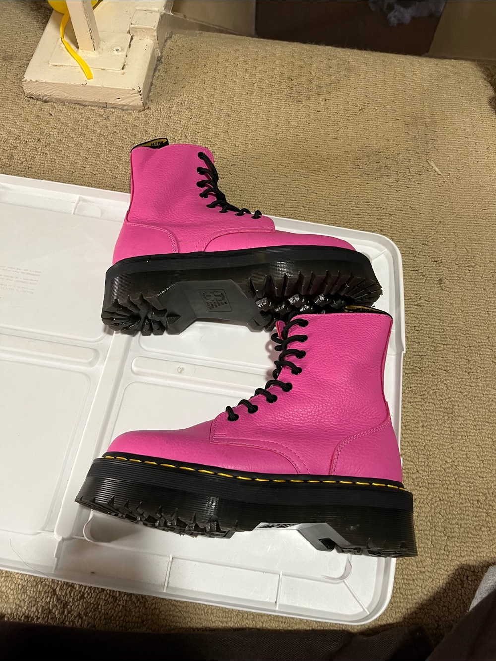 Dr. Martens Jadon Pink Leather Platform Zip Combat Boots Women's 8 Men's 7